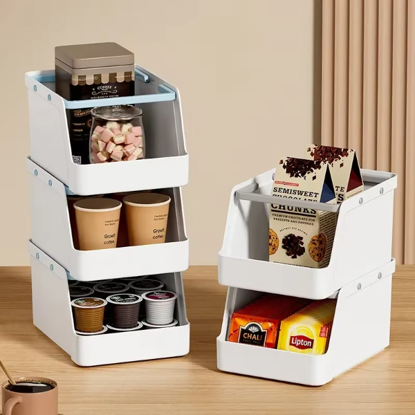 Caixa de Armazenamento Plástica Empilhável Organizador de Mesa e Banheiro