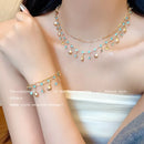 Colar Pulseira Feminino com Concha e Cristal Azul – Aço e Zircônia