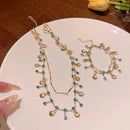 Colar Pulseira Feminino com Concha e Cristal Azul – Aço e Zircônia