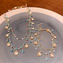 Colar Pulseira Feminino com Concha e Cristal Azul – Aço e Zircônia