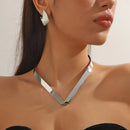 Conjunto 3 Peças Colar e Brincos Geométricos Femininos Elegantes